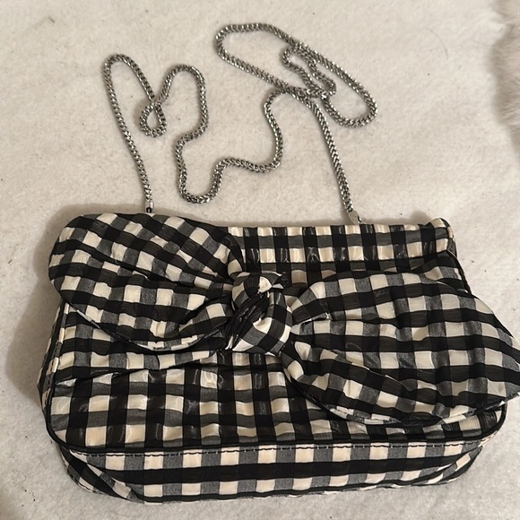 Loeffler Randall Silk Bag Chain Strap Plaid Check Clutch with Bow - Picture 14 of 16